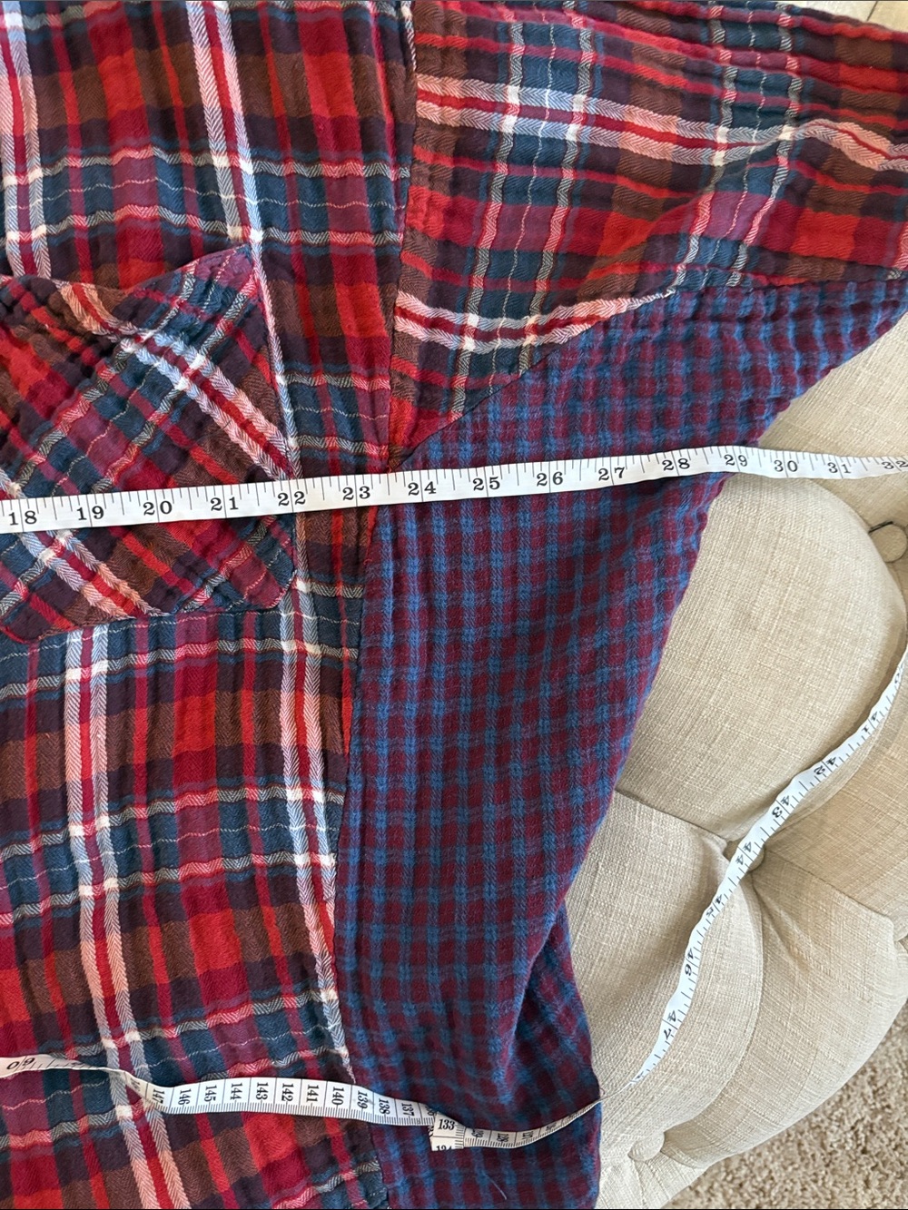 Free People Red and Navy Plaid Button-Down Shirt - Picture 3 of 8